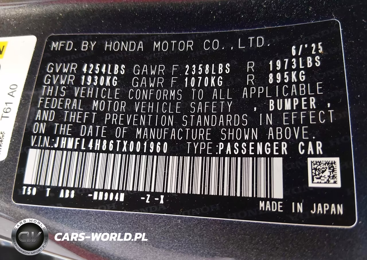 2026 Honda Civic Hybrid Sport VIN:JHMFL4H86TX001960 - 9