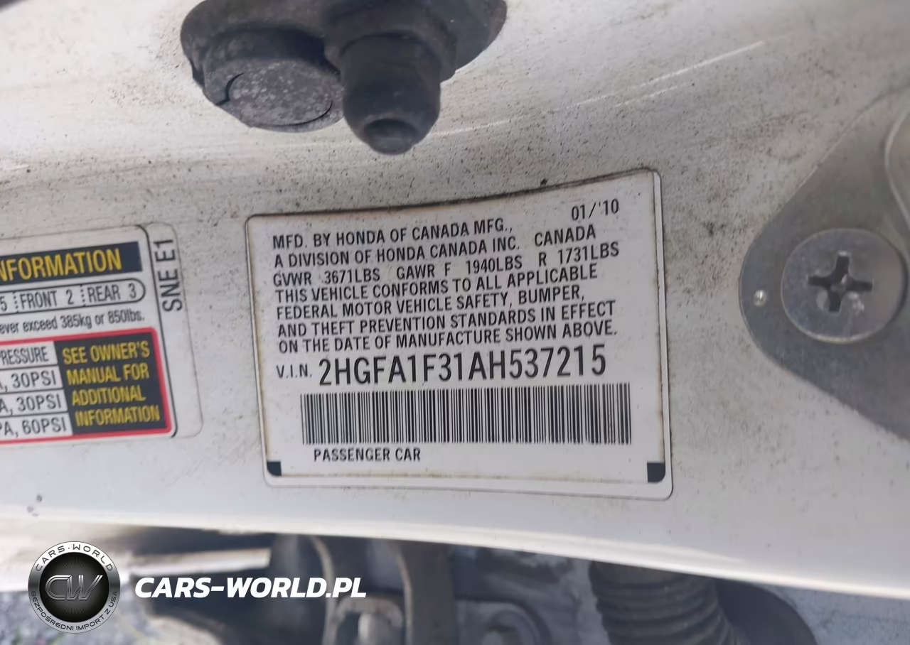 2010 Honda Civic Vp VIN:2HGFA1F31AH537215 - 9