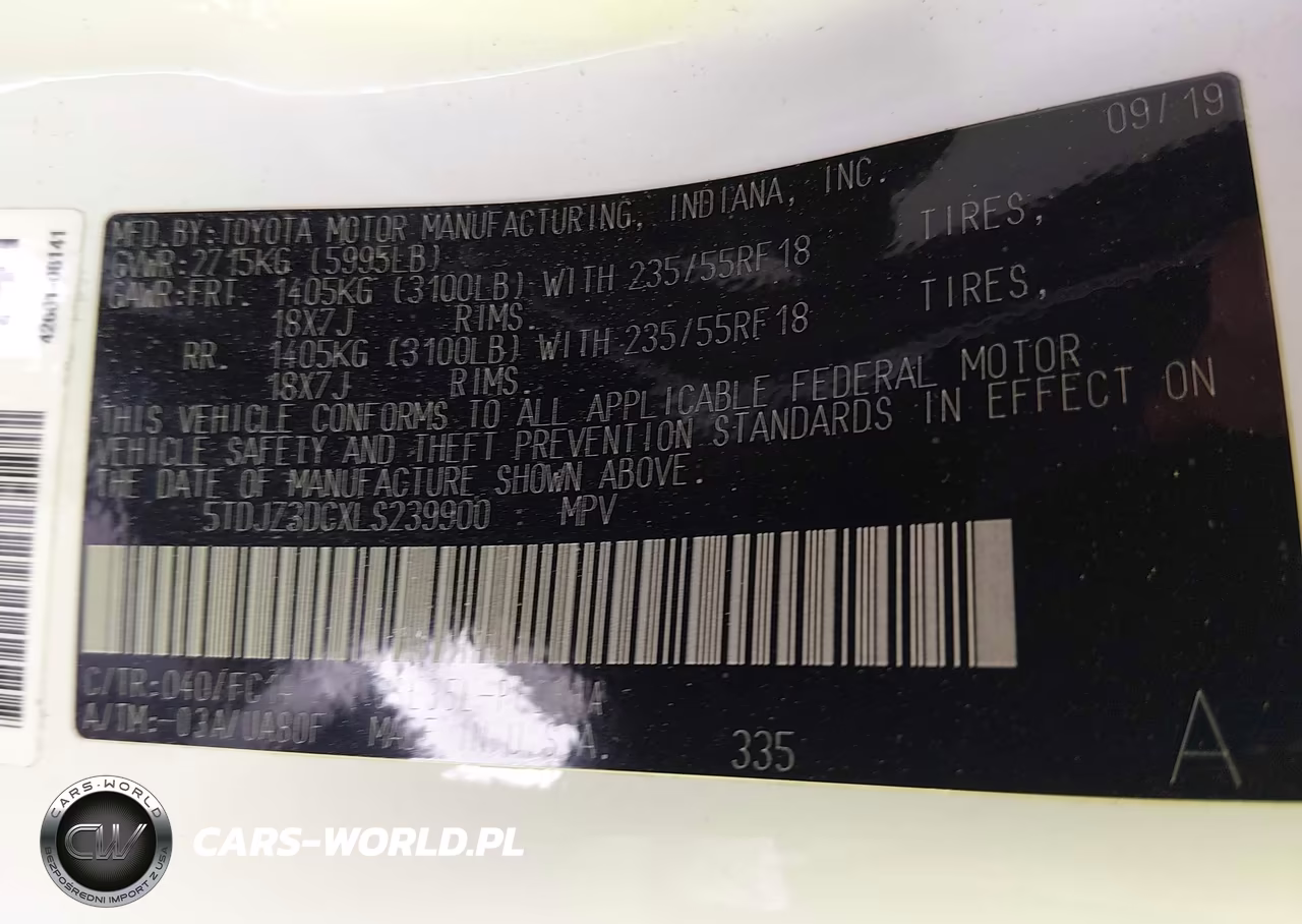 2020 Toyota Sienna Le VIN:5TDJZ3DCXLS239900 - 9