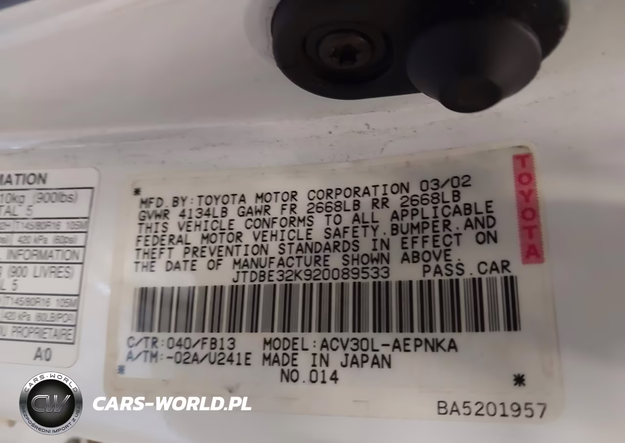 2002 Toyota Camry Le VIN:JTDBE32K920089533 - 9