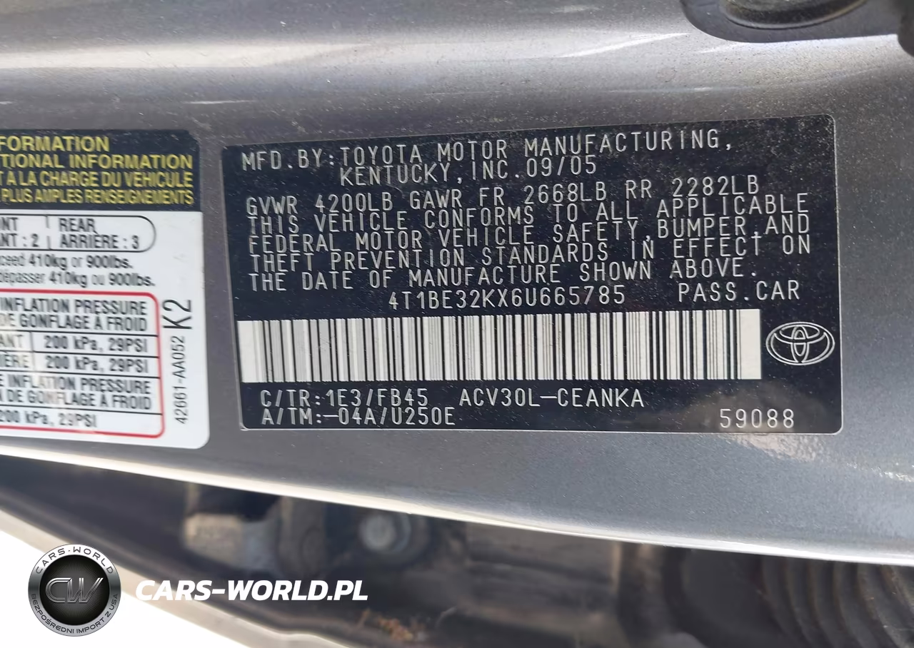 2006 Toyota Camry Le VIN:4T1BE32KX6U665785 - 9