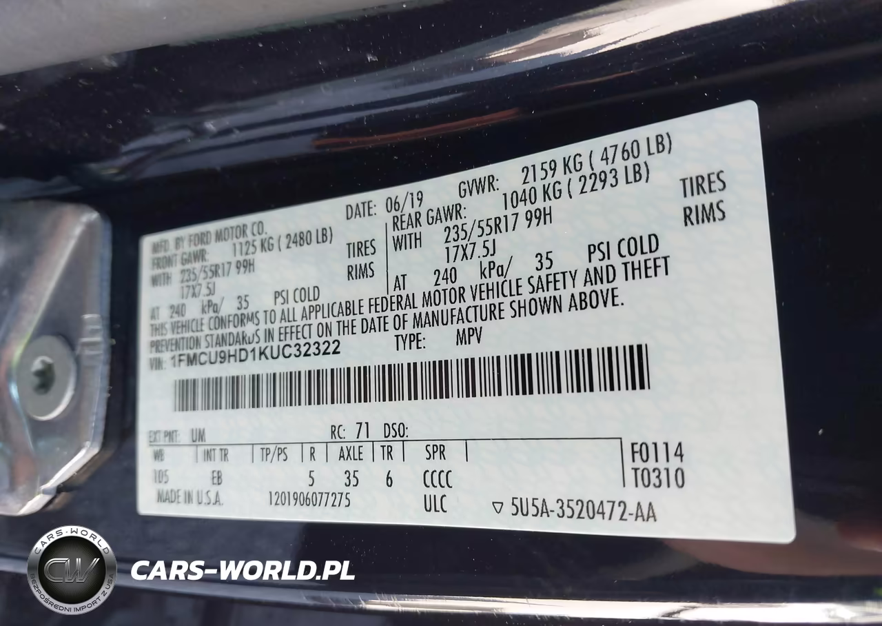 2019 Ford Escape Sel VIN:1FMCU9HD1KUC32322 - 9