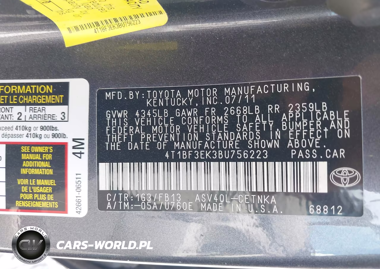 2011 Toyota Camry Le VIN:4T1BF3EK3BU756223 - 9