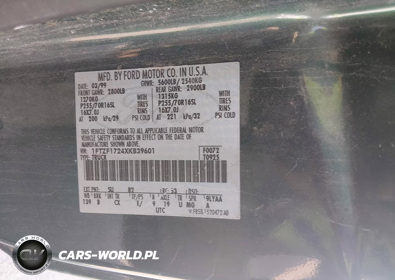 1999 Ford F-150 Work Series-Xl-Xlt VIN:1FTZF1724XKB39601 - 9