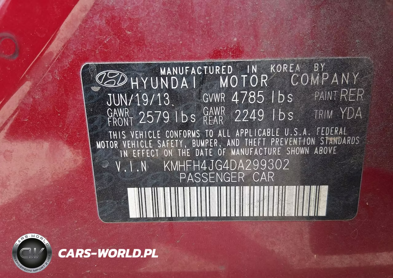 2013 Hyundai Azera VIN:KMHFH4JG4DA299302 - 9