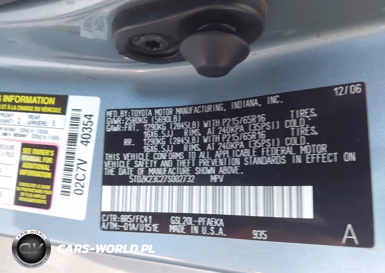 2007 Toyota Sienna Le VIN:5TDZK23C27S002732 - 9