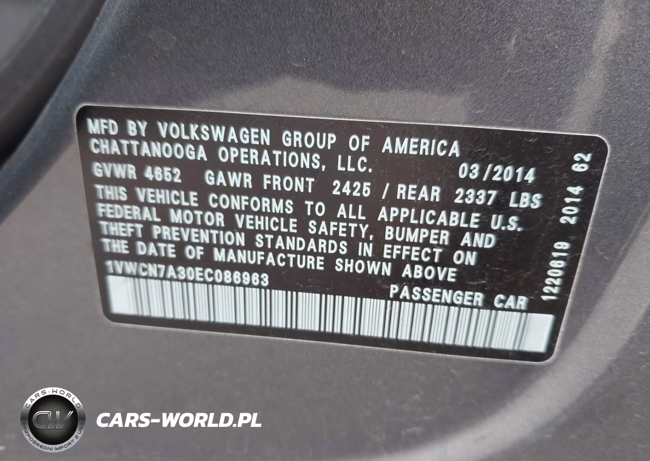 2014 Volkswagen Passat 2.0L Tdi Sel Premium VIN:1VWCN7A30EC086963 - 9
