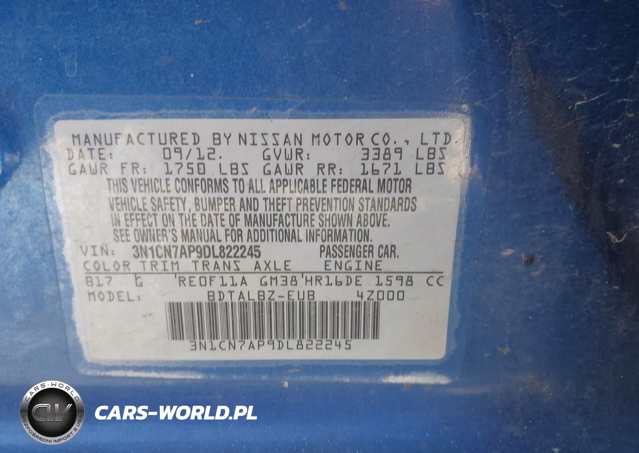 2013 Nissan Versa 1.6 Sv VIN:3N1CN7AP9DL822245 - 9