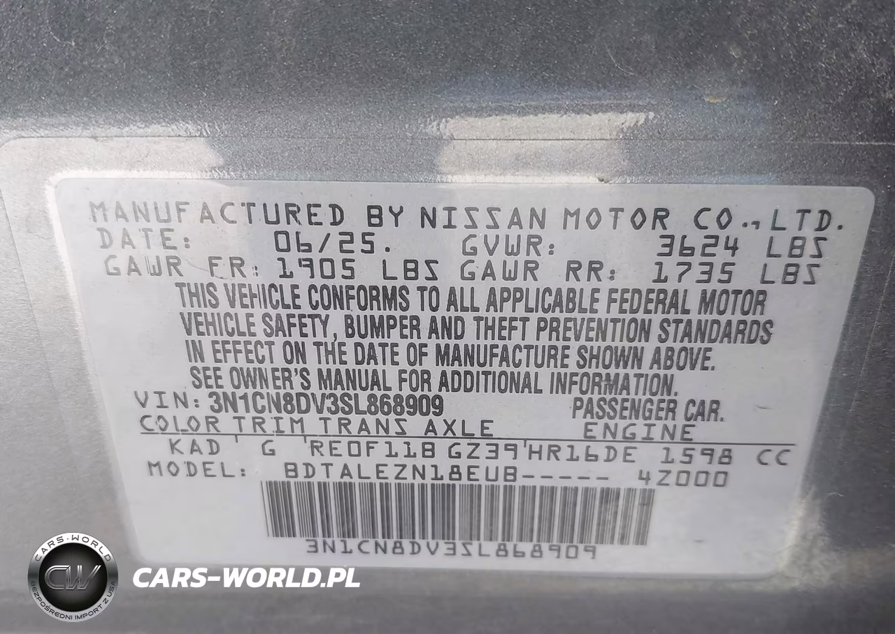 2025 Nissan Versa 1.6 S VIN:3N1CN8DV3SL868909 - 9