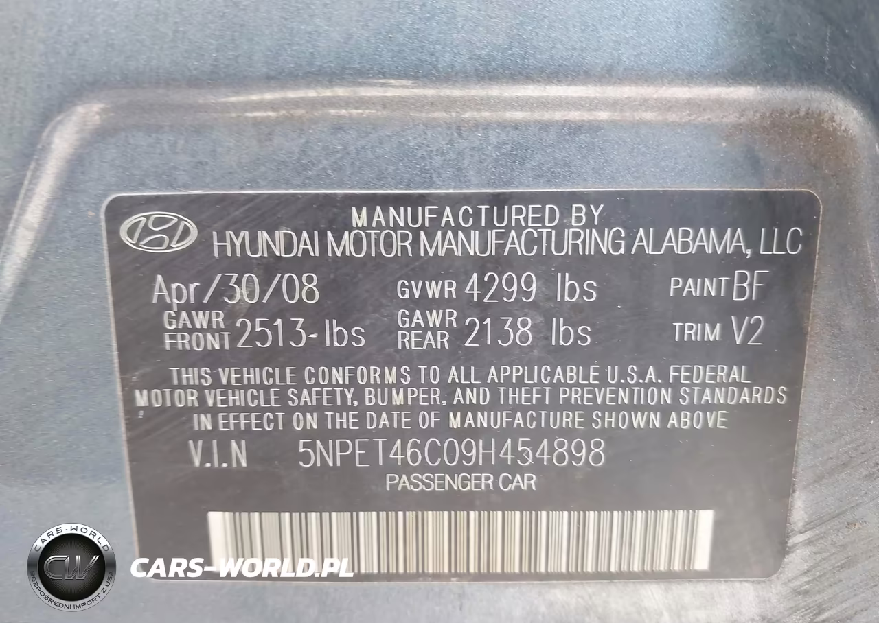 2009 Hyundai Sonata Gls VIN:5NPET46C09H454898 - 9