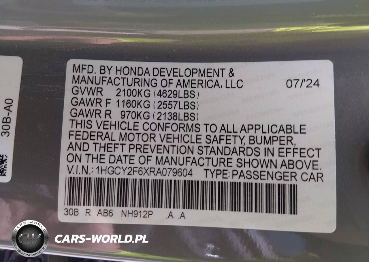 2024 Honda Accord Hybrid Ex-L VIN:1HGCY2F6XRA079604 - 9
