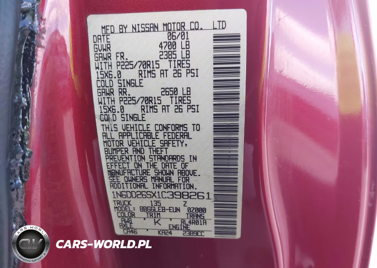 2001 Nissan Frontier Xe VIN:1N6DD26SX1C398261 - 9
