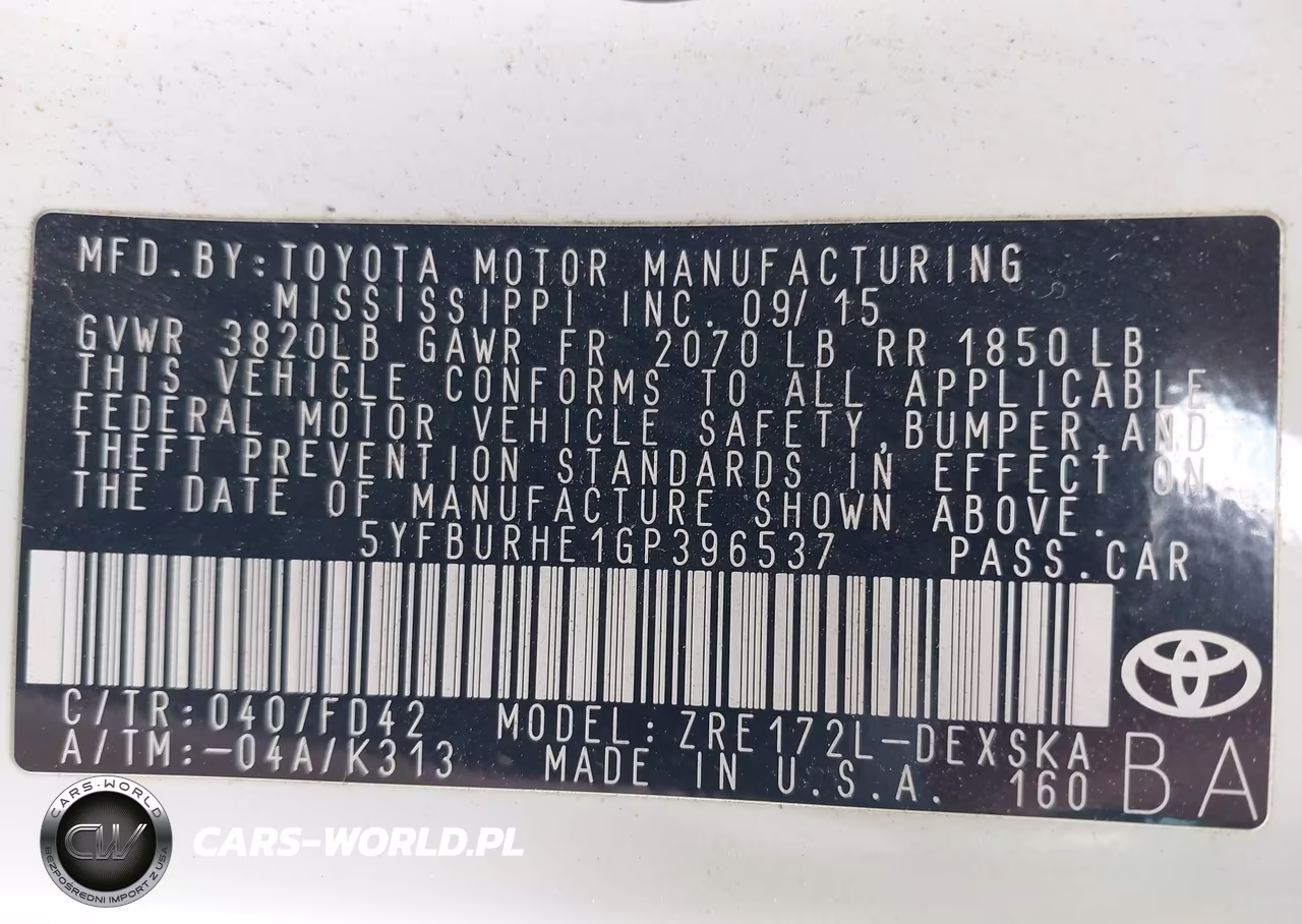 2016 Toyota Corolla S Plus VIN:5YFBURHE1GP396537 - 9