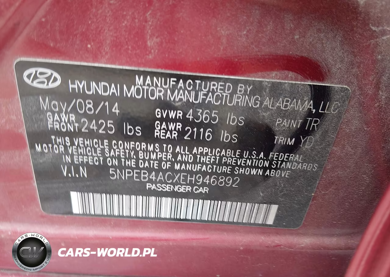 2014 Hyundai Sonata Gls VIN:5NPEB4ACXEH946892 - 9