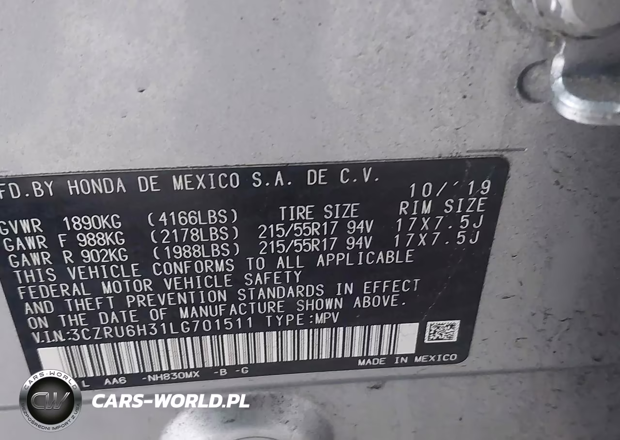 2020 Honda Hr-V Awd Lx VIN:3CZRU6H31LG701511 - 9