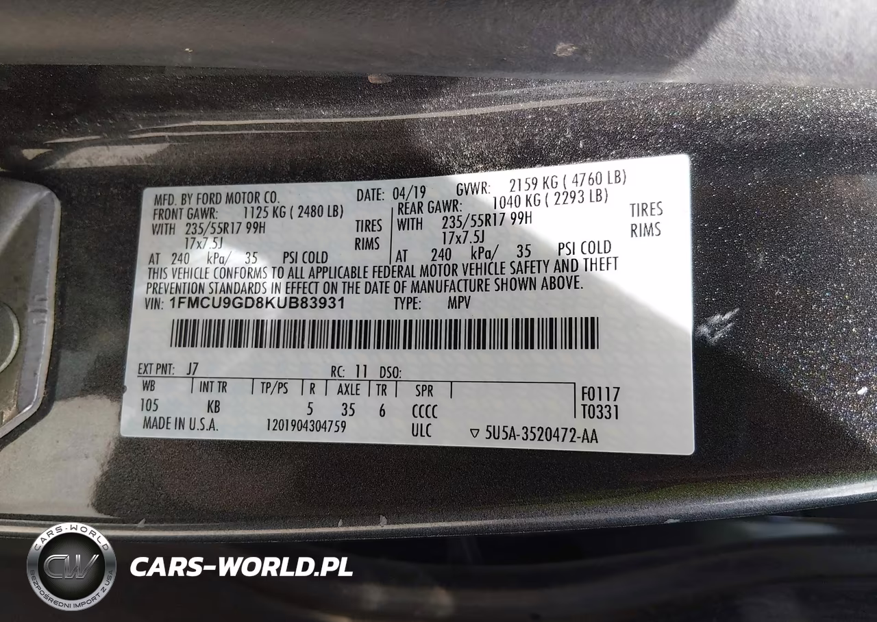 2019 Ford Escape Se VIN:1FMCU9GD8KUB83931 - 9