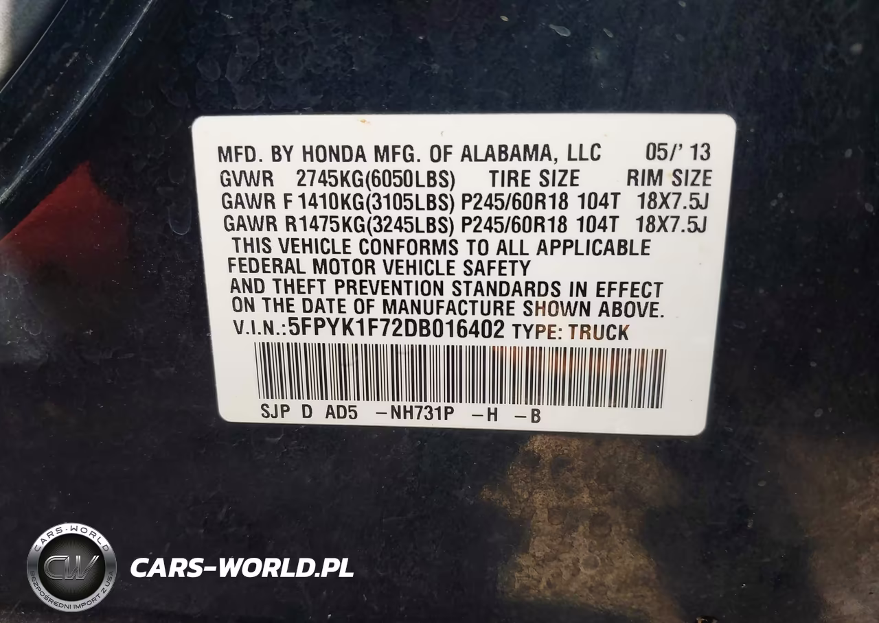 2013 Honda Ridgeline Sport VIN:5FPYK1F72DB016402 - 9