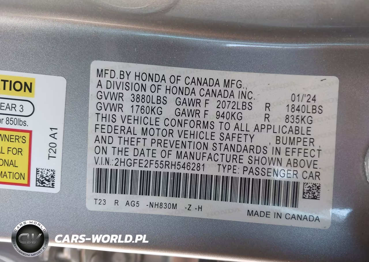2024 Honda Civic Sport VIN:2HGFE2F55RH546281 - 9