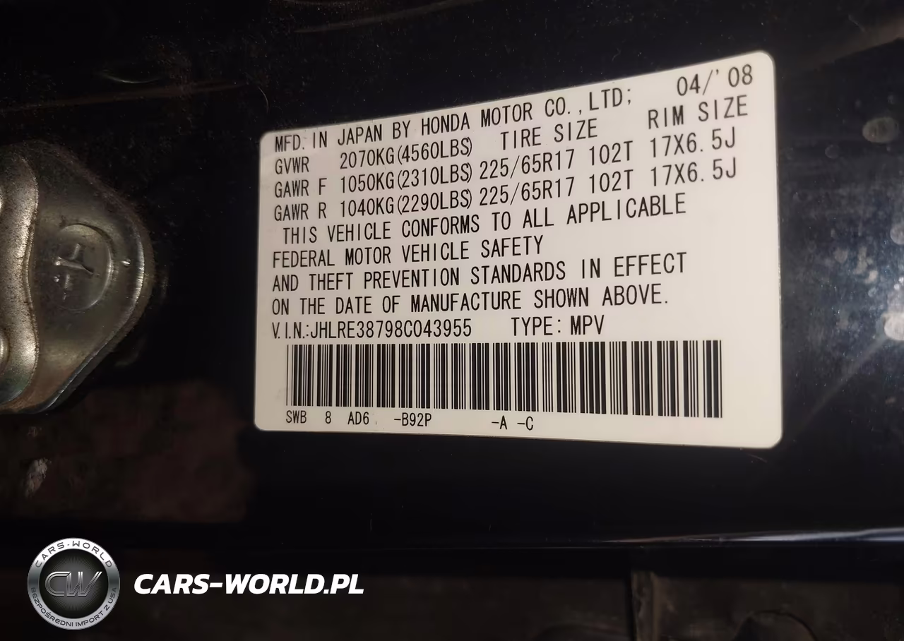 2008 Honda Cr-V Ex-L VIN:JHLRE38798C043955 - 9