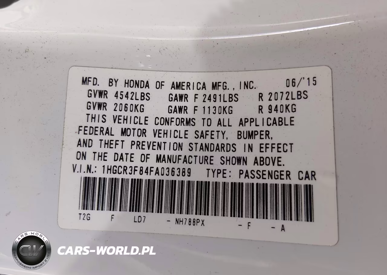 2015 Honda Accord Ex-L V-6 VIN:1HGCR3F84FA036389 - 9