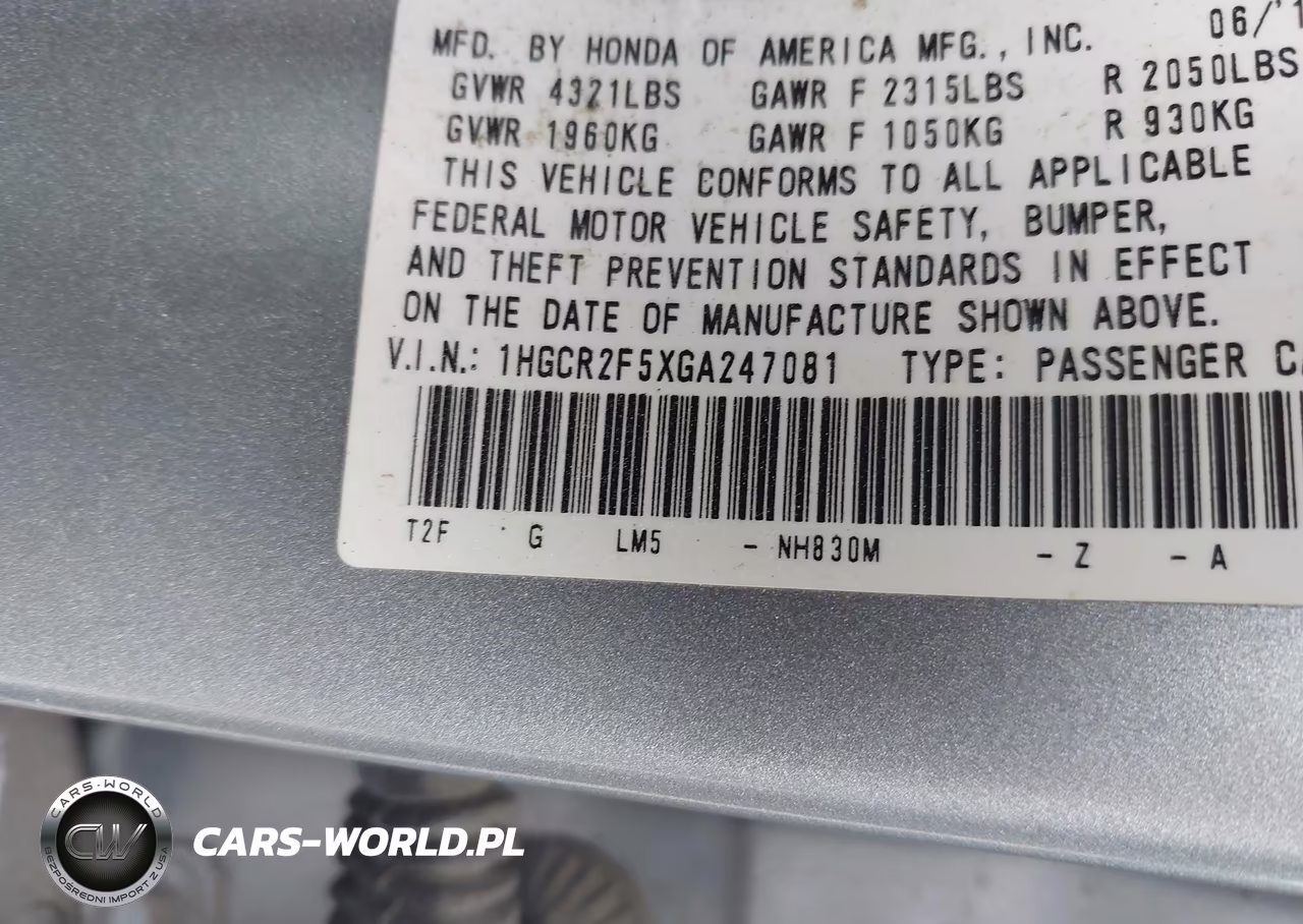 2016 Honda Accord Sport VIN:1HGCR2F5XGA247081 - 9
