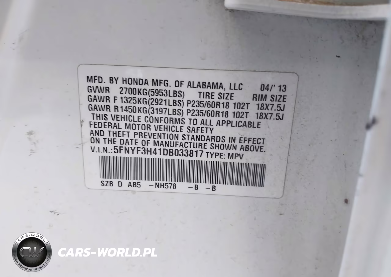 2013 Honda Pilot Ex VIN:5FNYF3H41DB033817 - 9