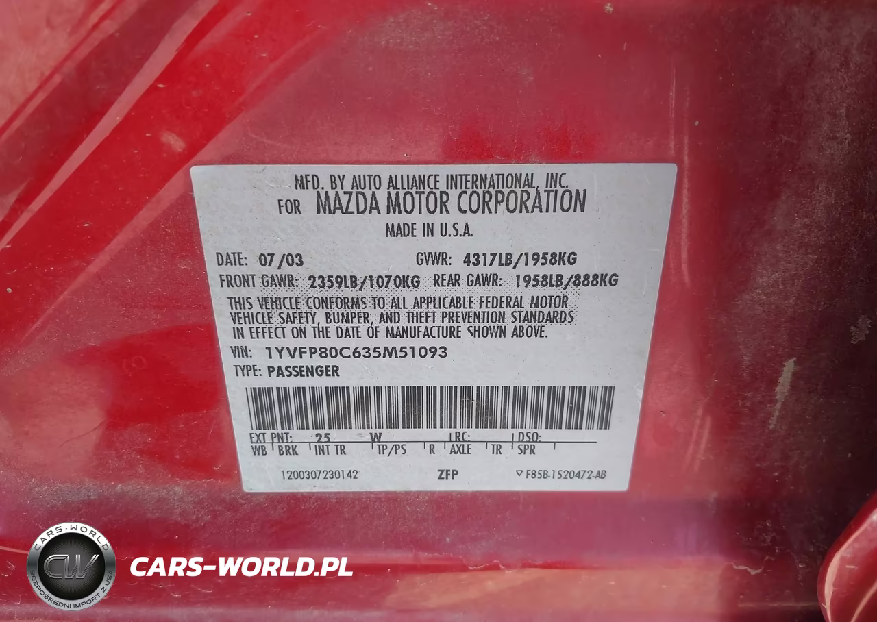 2003 Mazda Mazda6 I VIN:1YVFP80C635M51093 - 9