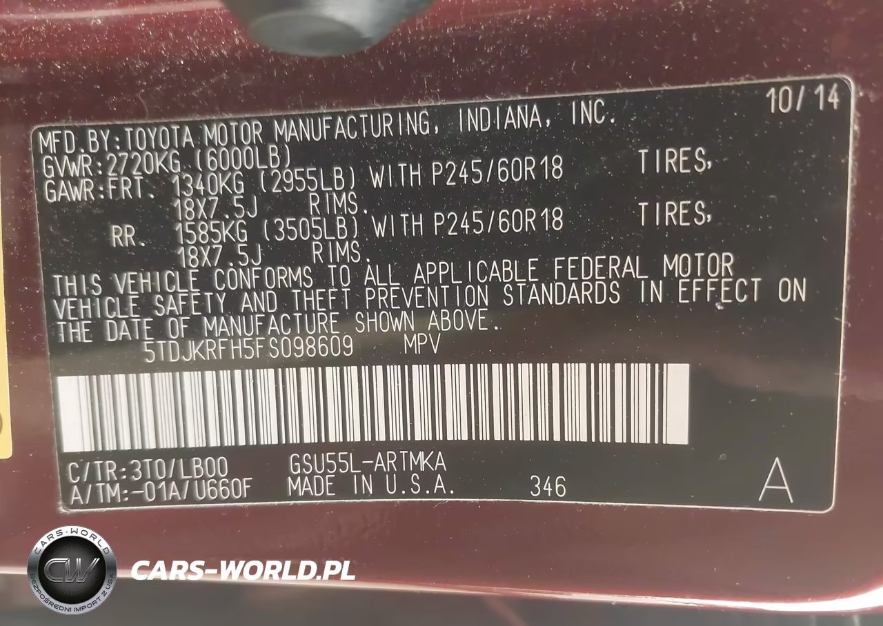 2015 Toyota Highlander Xle V6 VIN:5TDJKRFH5FS098609 - 9