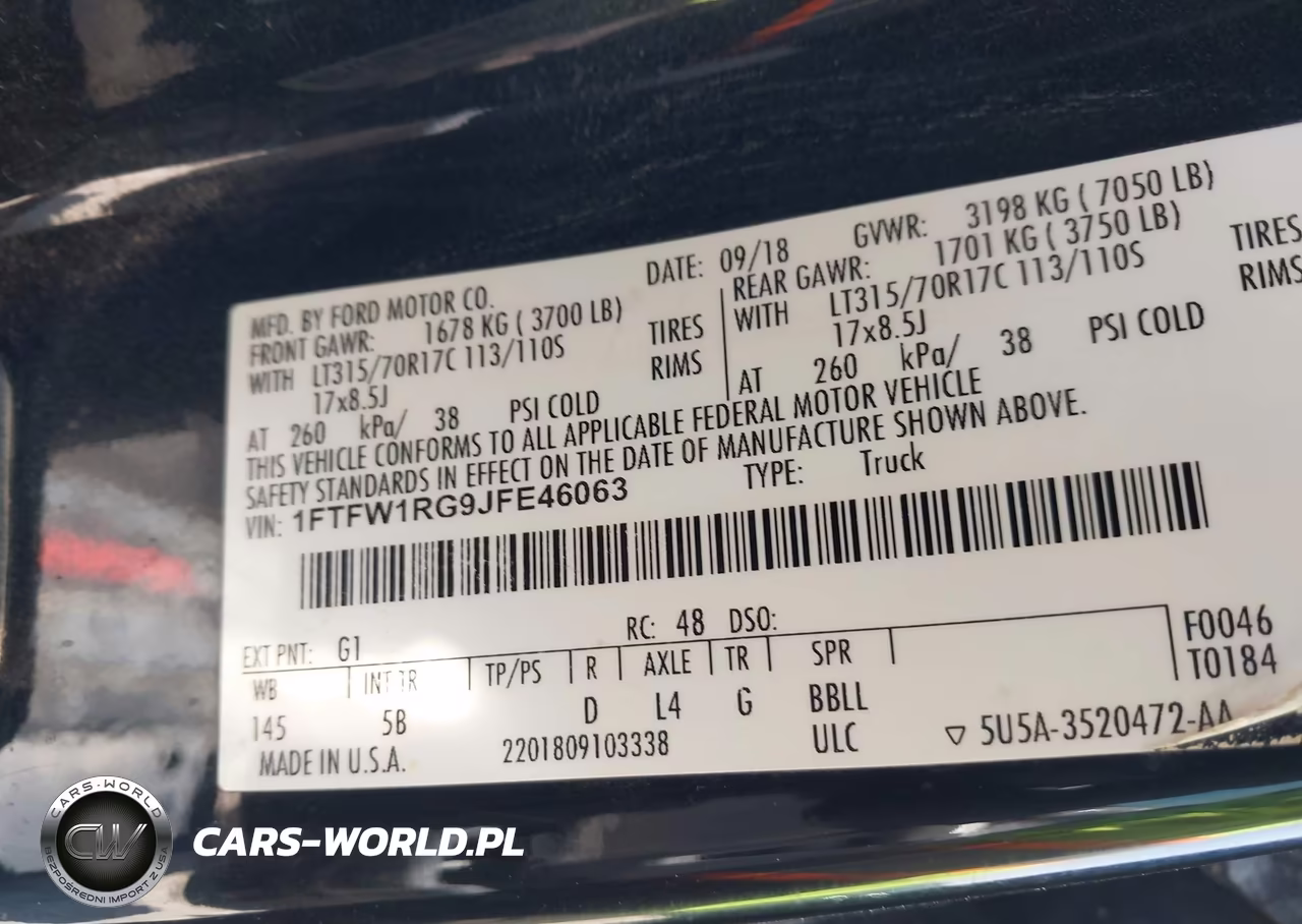 2018 Ford F-150 Raptor VIN:1FTFW1RG9JFE46063 - 9