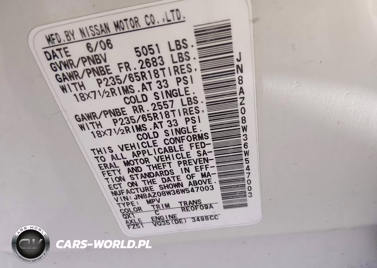 2006 Nissan Murano Sl VIN:JN8AZ08W36W547003 - 9
