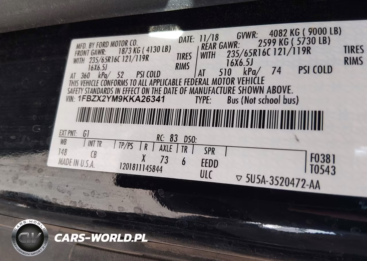 2019 Ford Transit-350 Xl VIN:1FBZX2YM9KKA26341 - 9