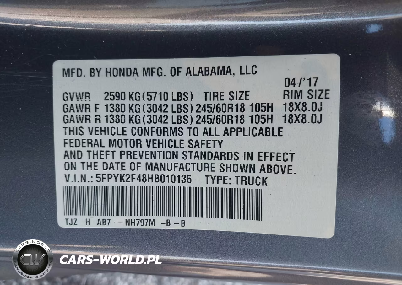 2017 Honda Ridgeline Rts VIN:5FPYK2F48HB010136 - 9