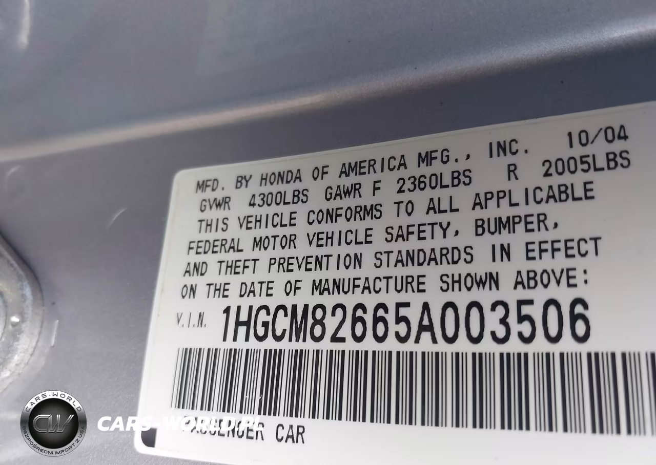 2005 Honda Accord 3.0 Ex VIN:1HGCM82665A003506 - 9