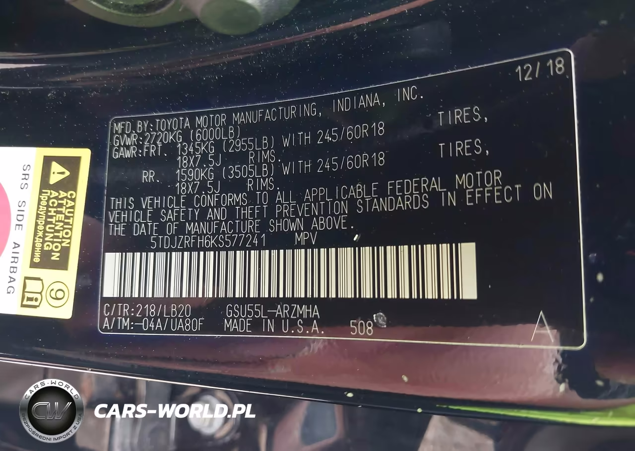 2019 Toyota Highlander Xle VIN:5TDJZRFH6KS577241 - 9