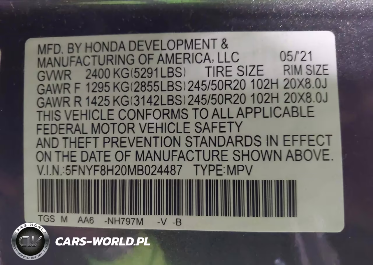 2021 Honda Passport Awd Sport VIN:5FNYF8H20MB024487 - 9