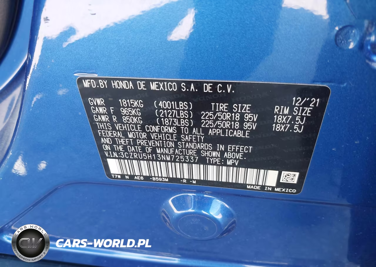 2022 Honda Hr-V 2Wd Sport VIN:3CZRU5H13NM725337 - 9