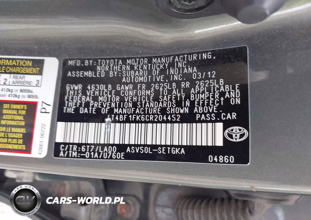 2012 Toyota Camry Xle VIN:4T4BF1FK6CR204452 - 9