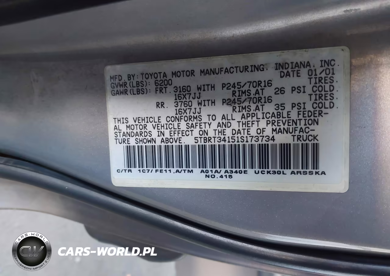 2001 Toyota Tundra Sr5 V8 VIN:5TBRT34151S173734 - 9