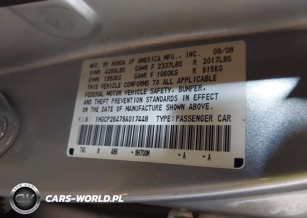 2009 Honda Accord 2.4 Lx-P VIN:1HGCP26479A017448 - 9