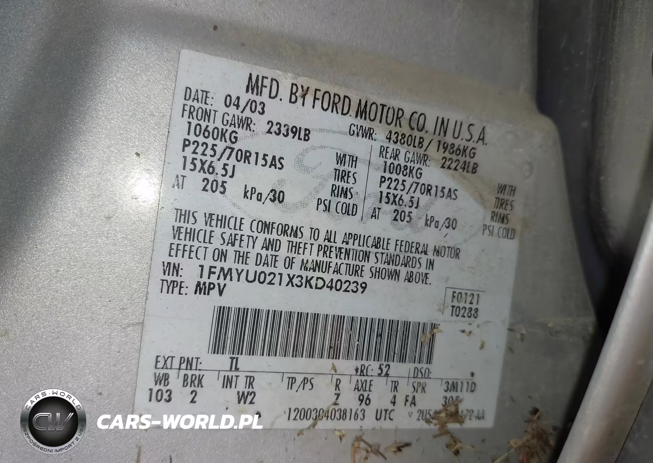 2003 Ford Escape Xls VIN:1FMYU021X3KD40239 - 9