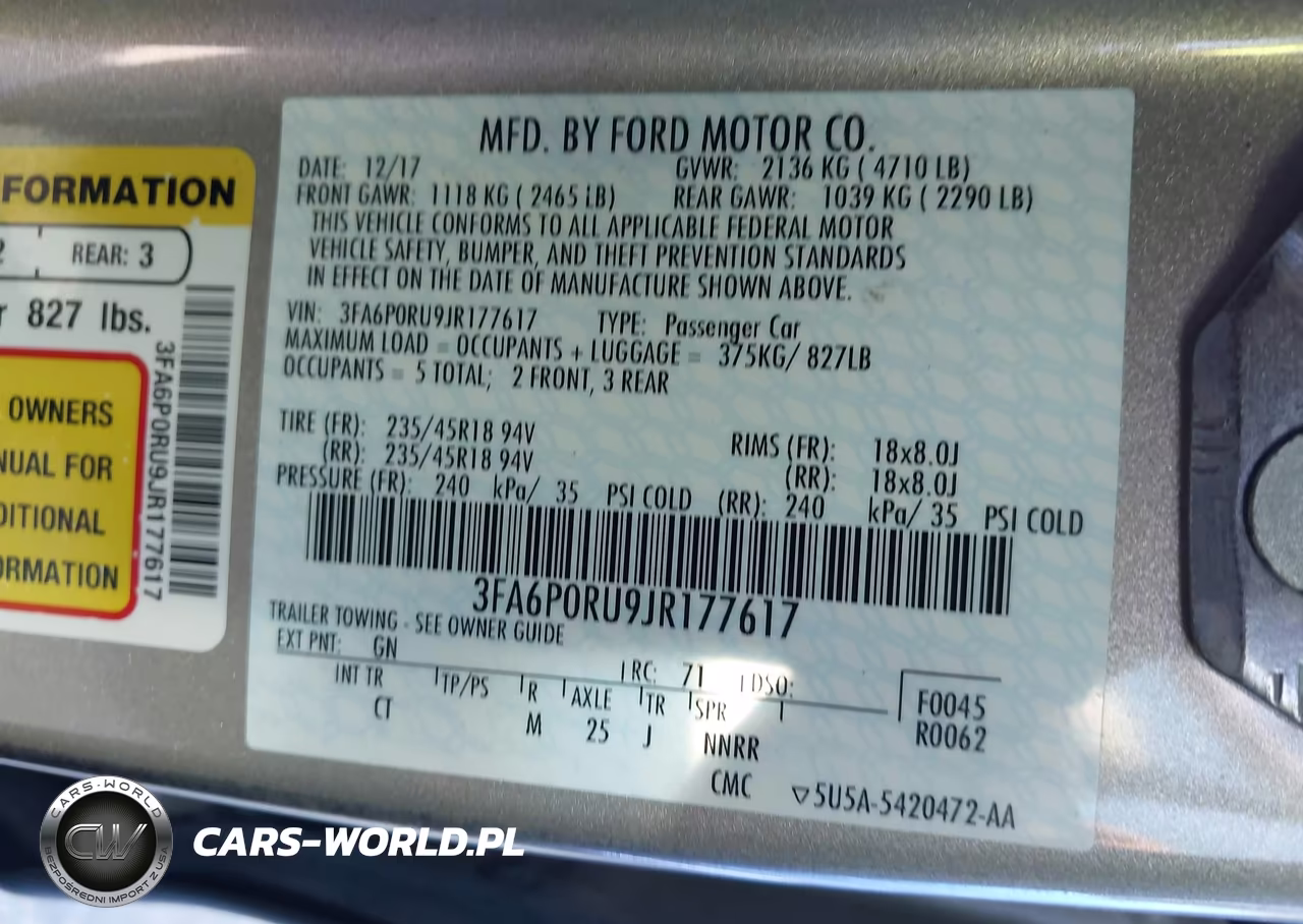 2018 Ford Fusion Hybrid Titanium VIN:3FA6P0RU9JR177617 - 9