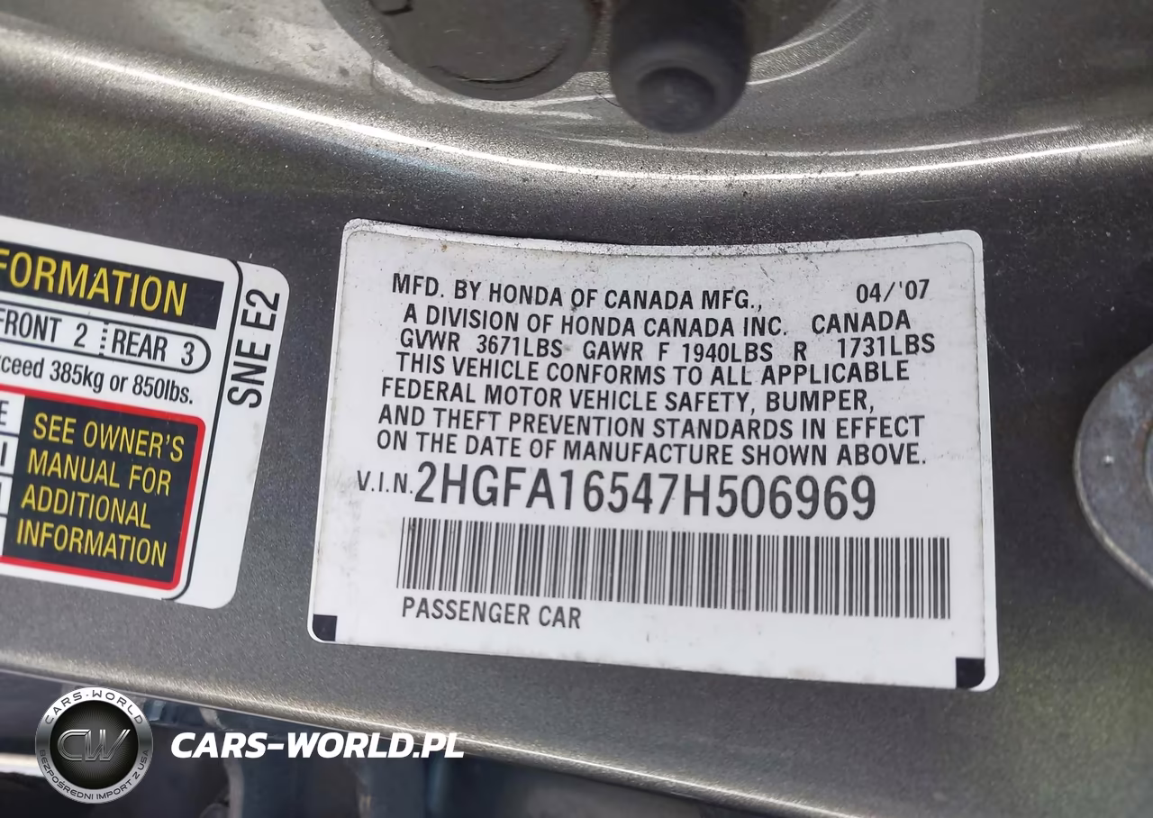 2007 Honda Civic Lx VIN:2HGFA16547H506969 - 9