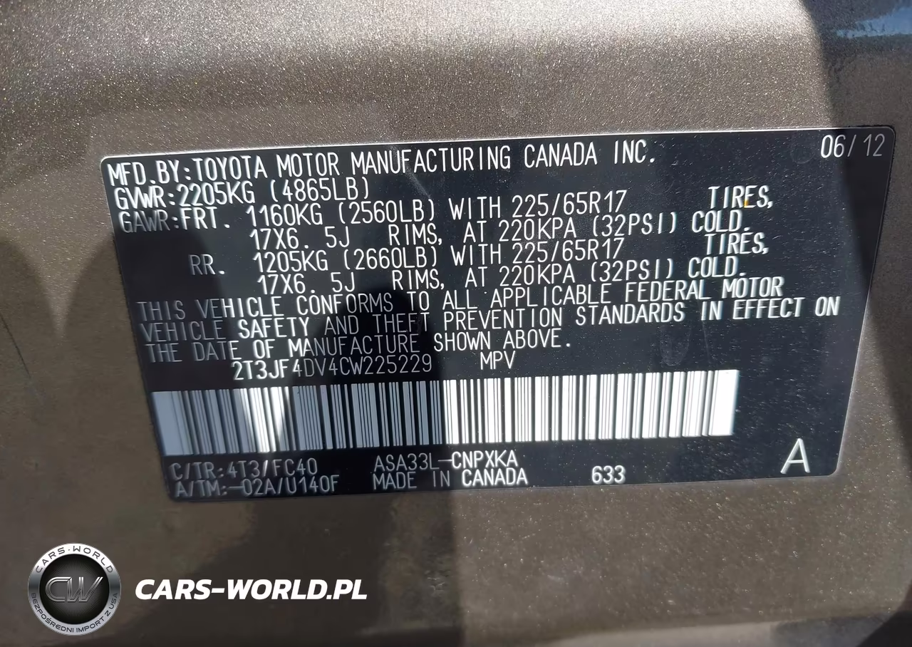 2012 Toyota Rav4 VIN:2T3JF4DV4CW225229 - 9
