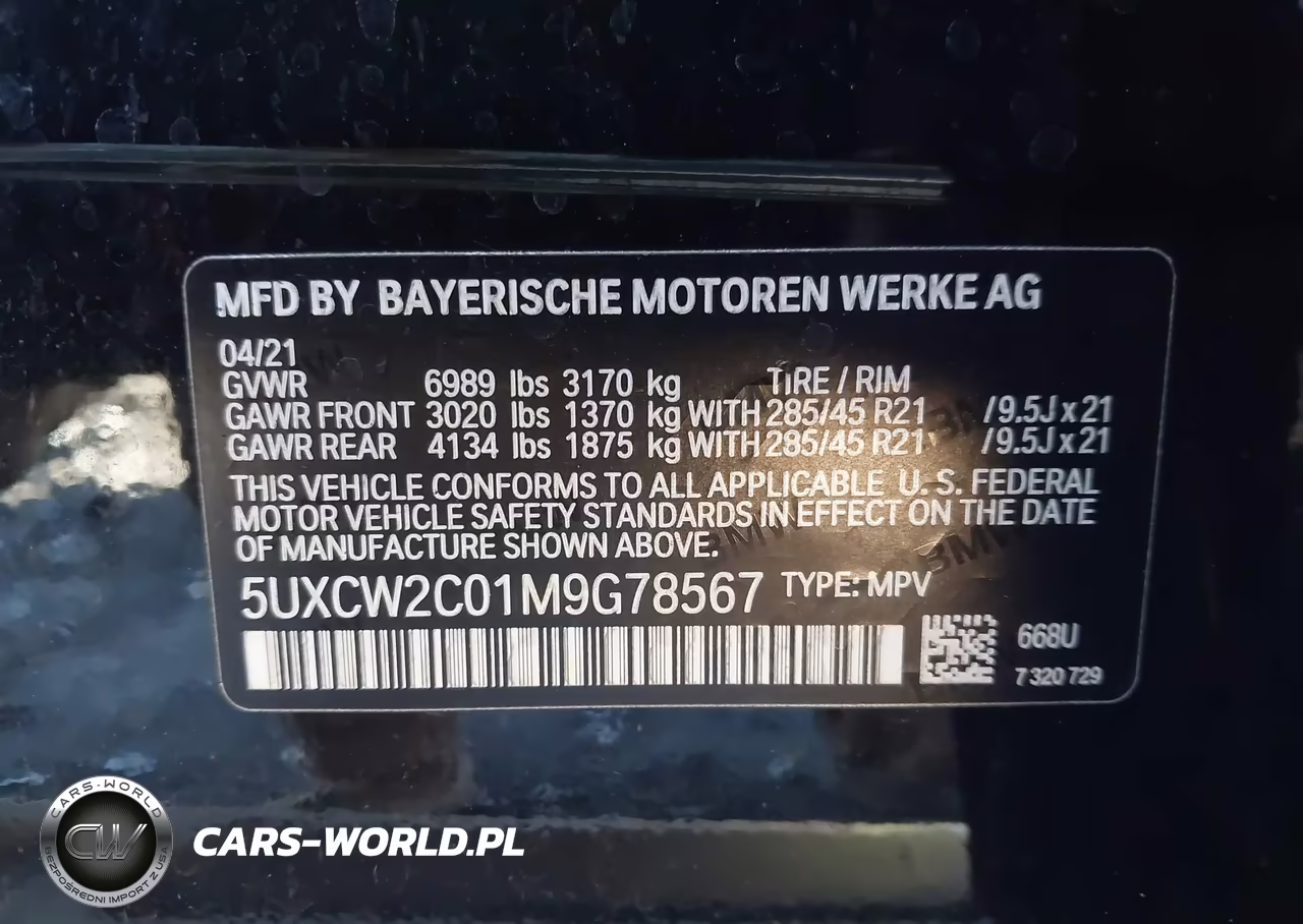 2021 BMW X7 xDrive40I VIN:5UXCW2C01M9G78567 - 9