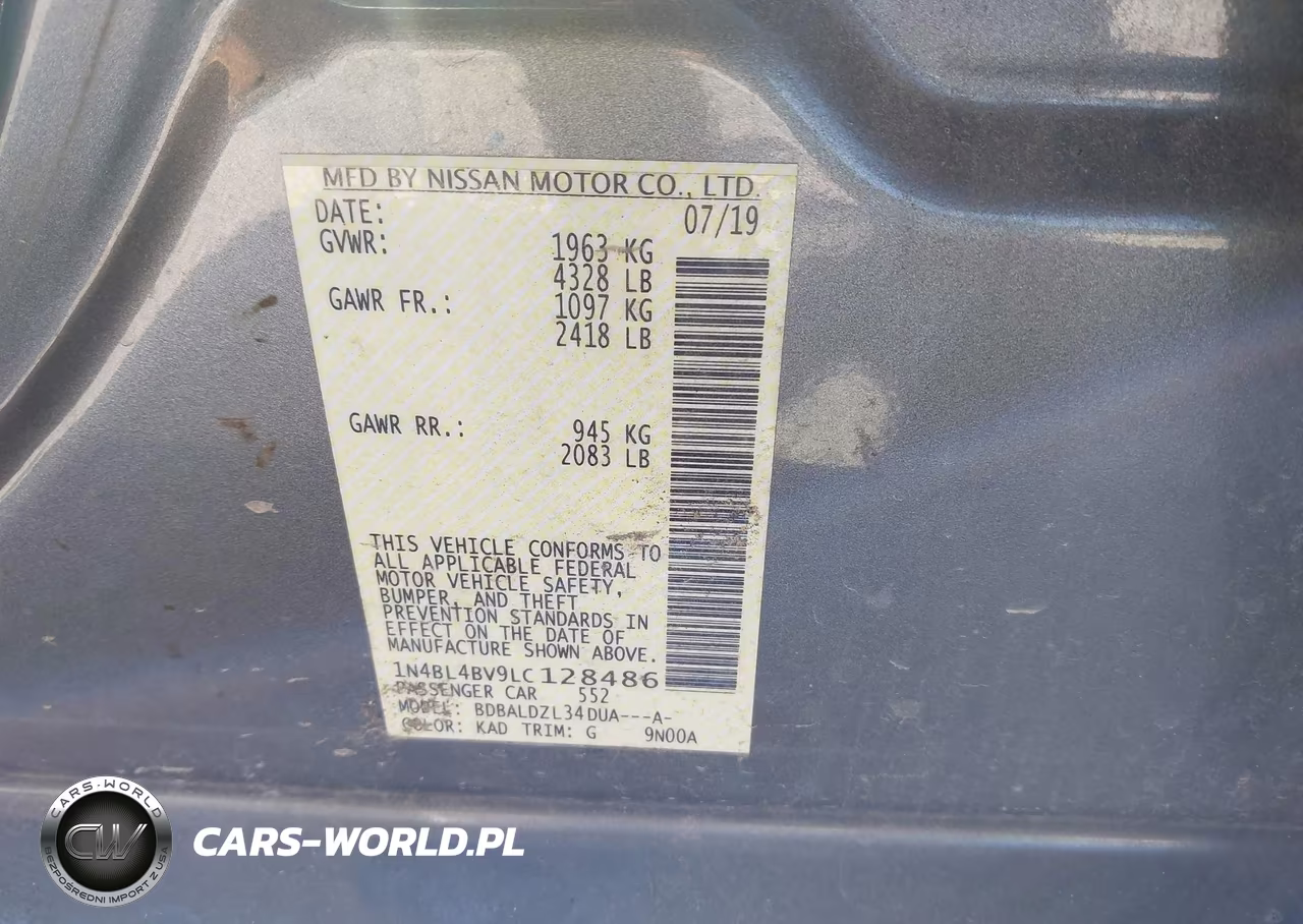 2020 Nissan Altima S Fwd VIN:1N4BL4BV9LC128486 - 9