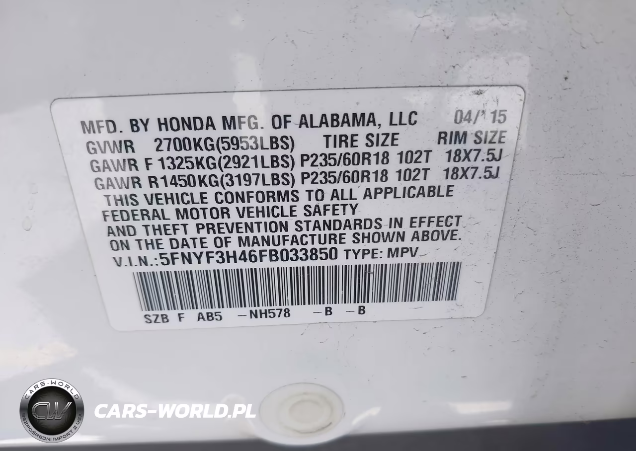 2015 Honda Pilot Ex VIN:5FNYF3H46FB033850 - 9