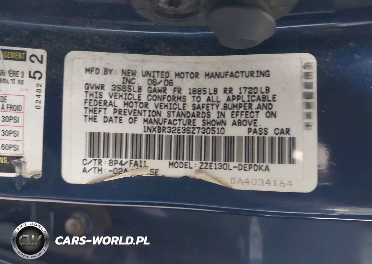 2006 Toyota Corolla Ce VIN:1NXBR32E36Z730510 - 9