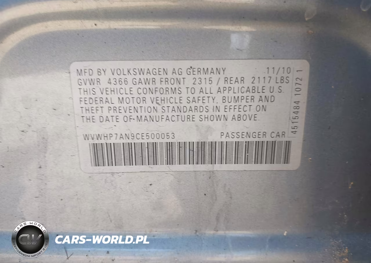 2012 Volkswagen Cc Lux VIN:WVWHP7AN9CE500053 - 9