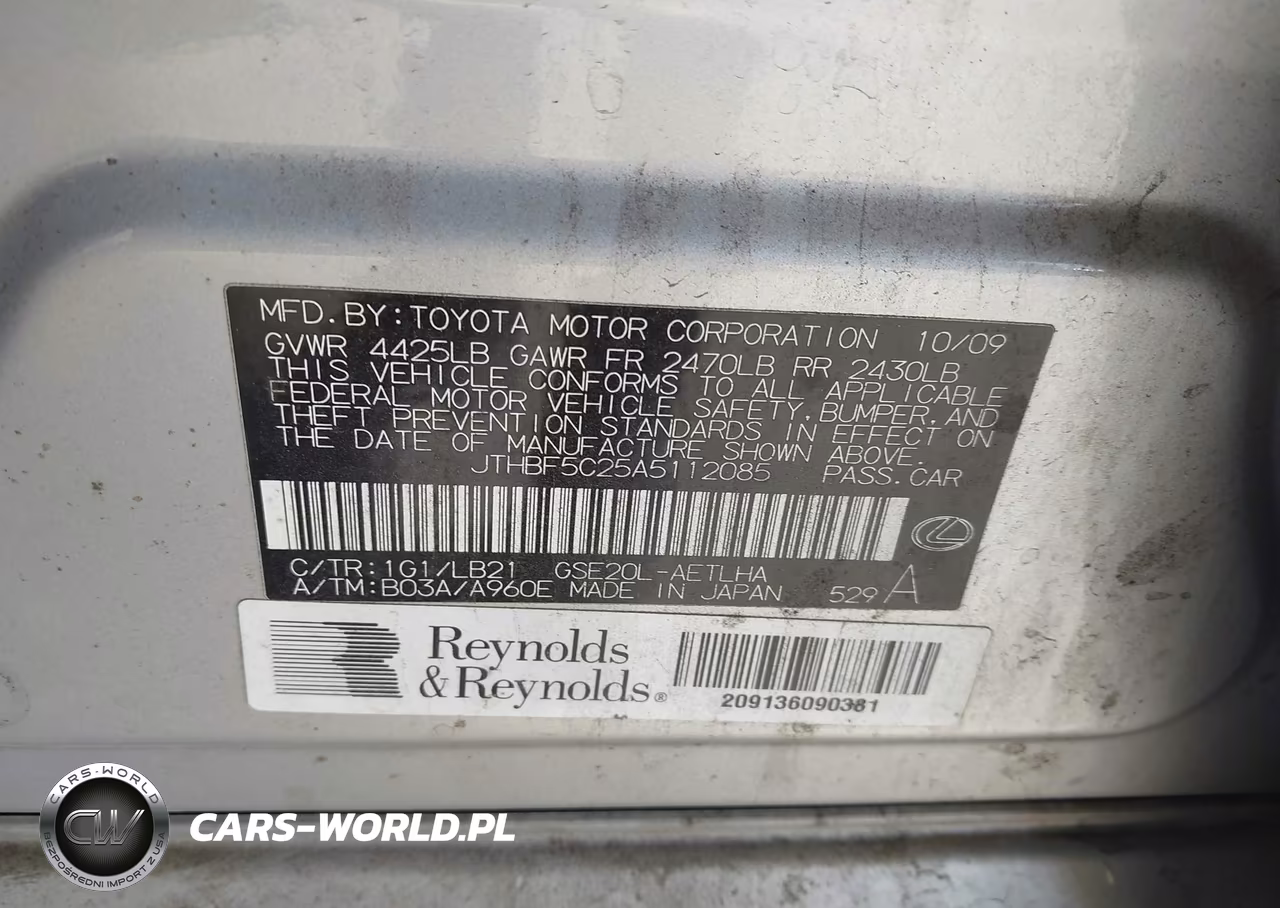 2010 Lexus Is 250 VIN:JTHBF5C25A5112085 - 9