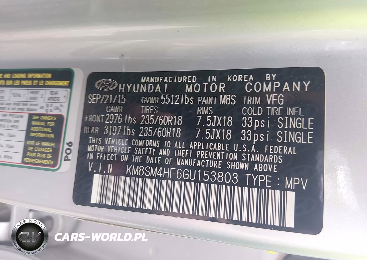 2016 Hyundai Santa Fe Se VIN:KM8SM4HF6GU153803 - 9